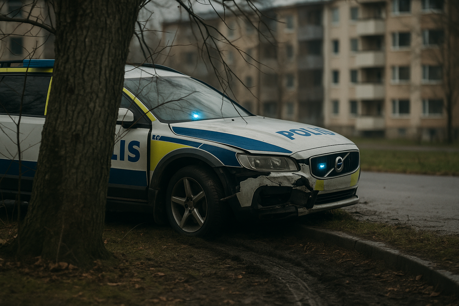 Polisbil kör in i träd i Vivalla