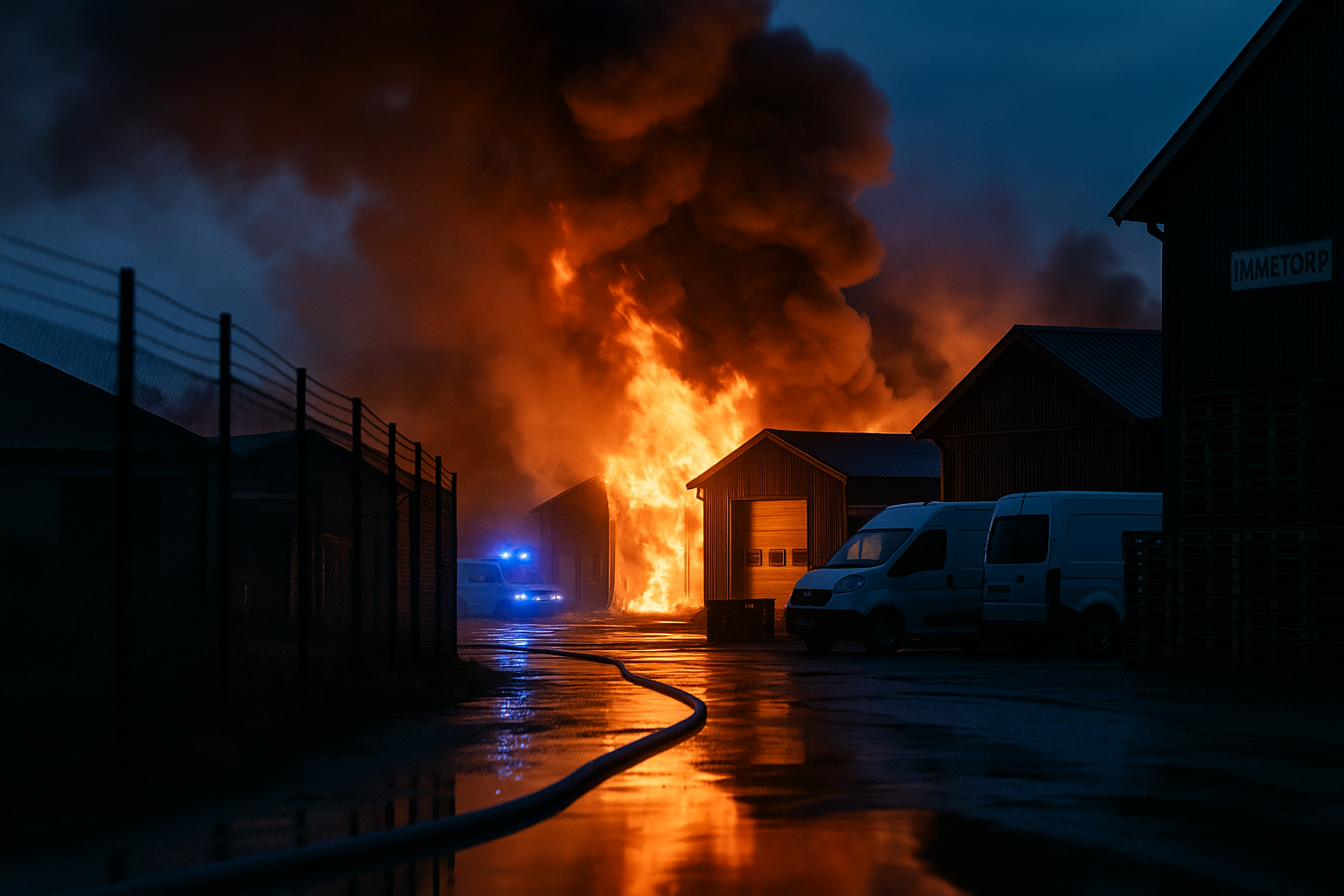 Garagebrand i Immetorp prövar avståndet till bostäder och verkstäder