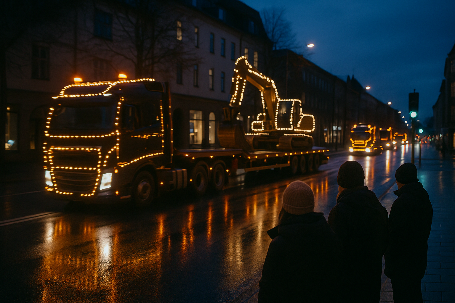 Julkortege med lastbilar tog centrum i anspråk för insamling och uppvisning