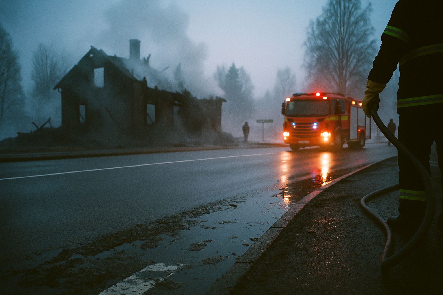 Brand i byggnad på Sikforsvägen larmar Hällefors tidigt på morgonen