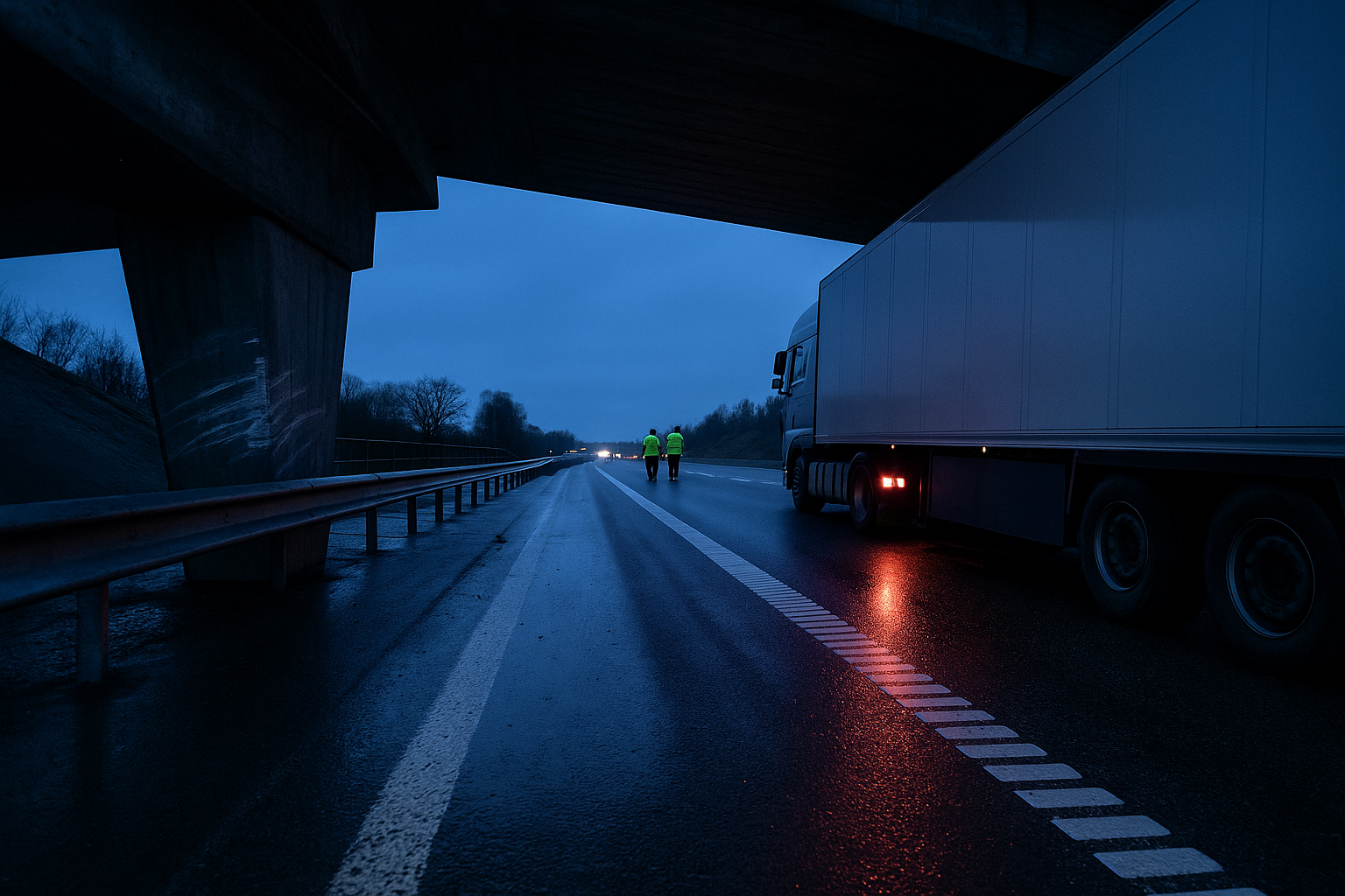 Lastbil kör in i bro vid Varberga på E18/E20