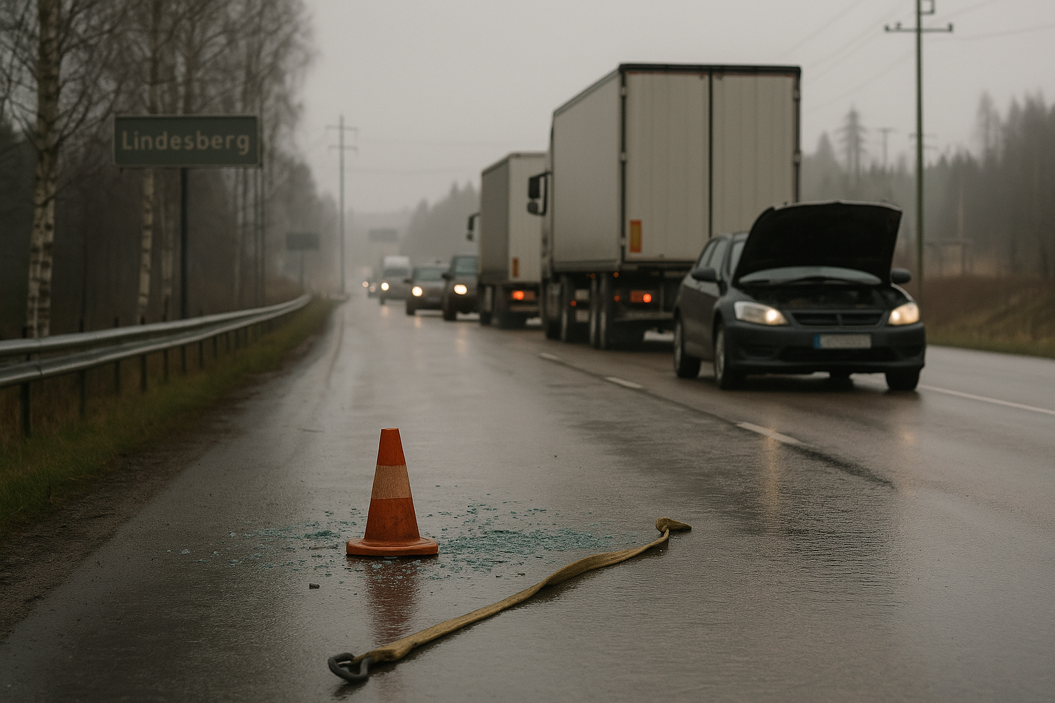 Olycka på länsväg 50 stoppar trafik vid Lindesberg