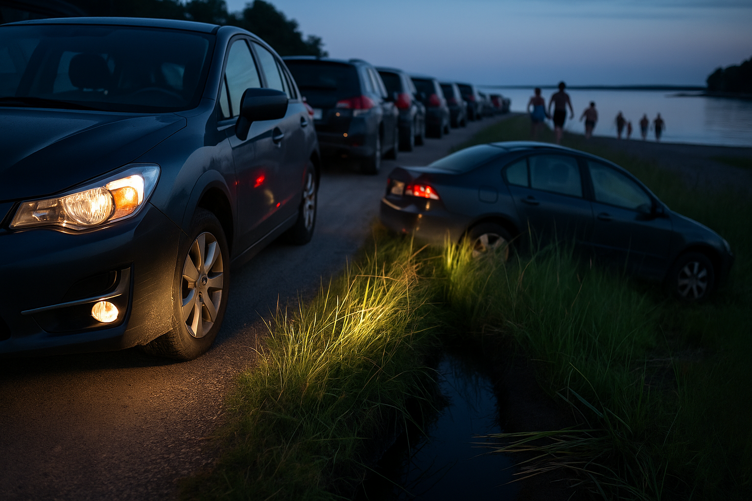 Hargebaden drar folk – parkeringen skickar bilar i diket
